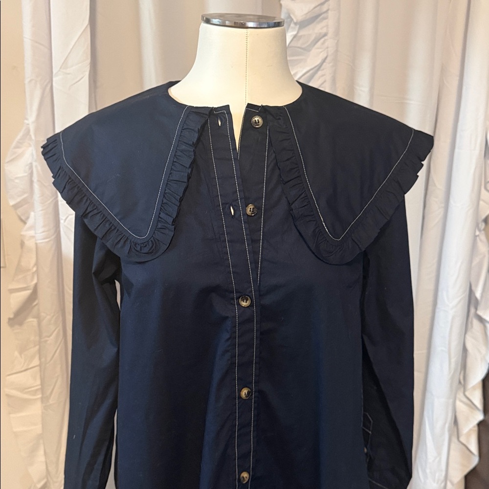 Ganni Navy Poplin mini shirt dress 36euro 6US - Picture 2 of 10